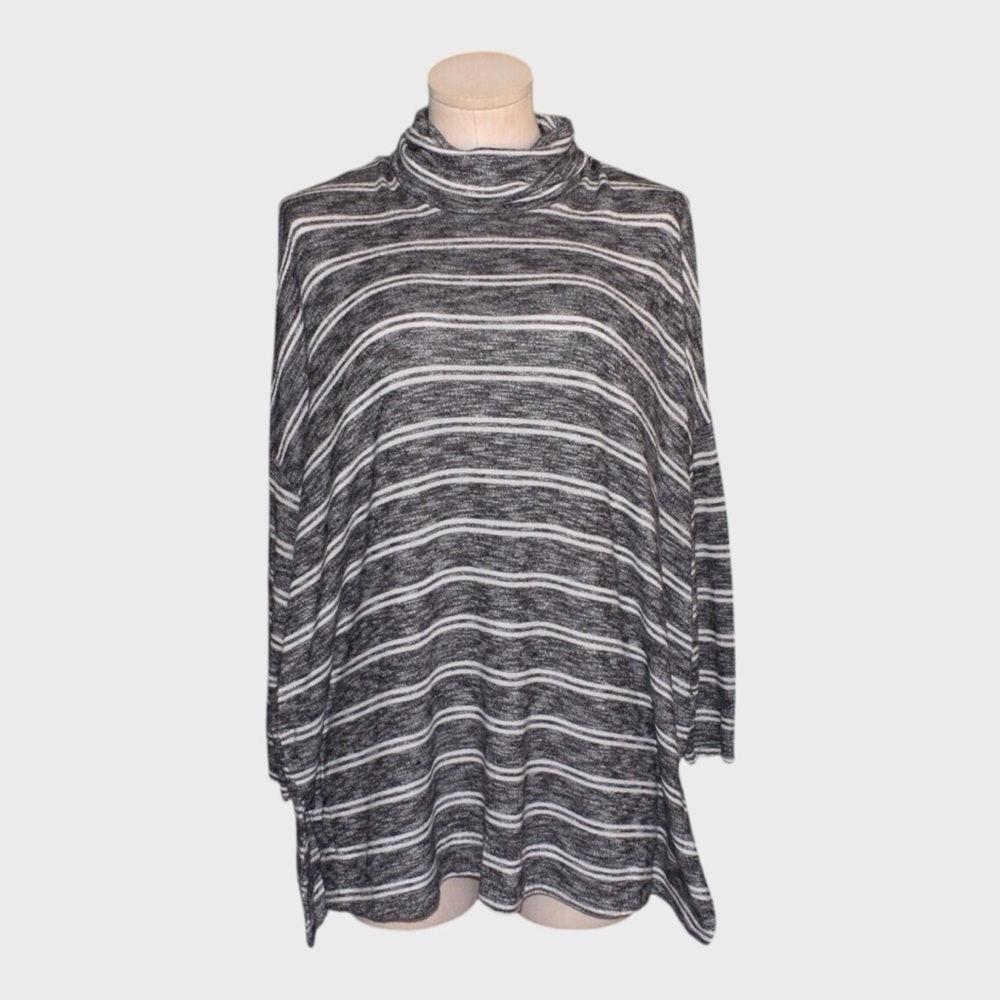 Postmark‎ Anthropologie Mika Black White Striped Oversized Turtleneck Top